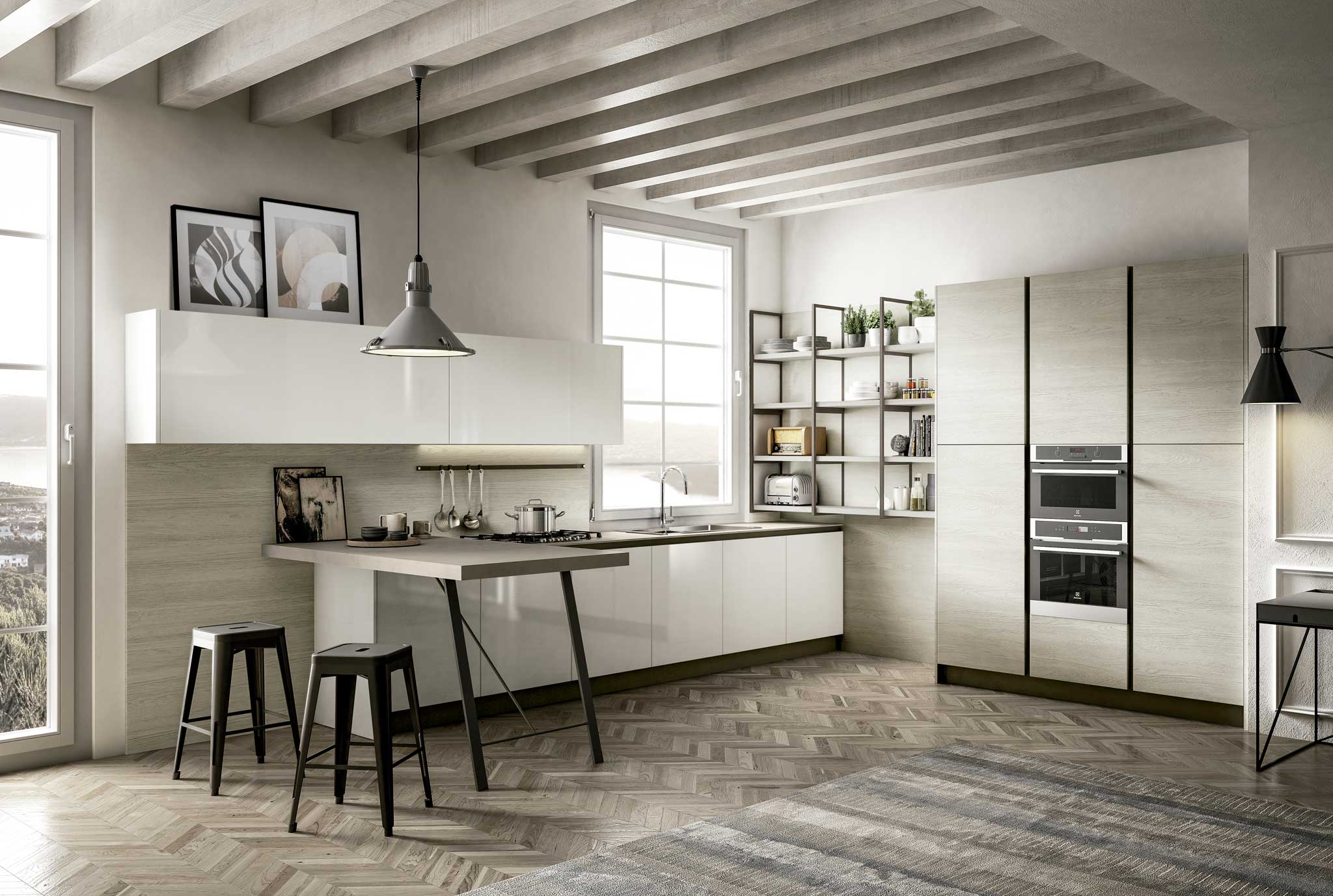 Cocina blanca y madera clara de TC-Interiors Barcelona